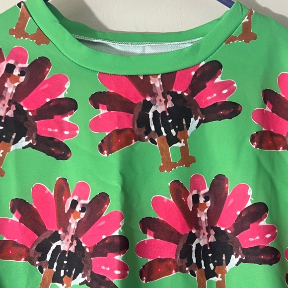 Boutique Green Sweatshirt with Pink Turkey Print large - Picture 4 of 6